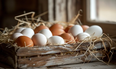Frische Eier aus dem eigenen Hühnerstall im Legenest 
