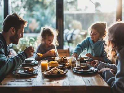 Familie frühstückt gemeinsam