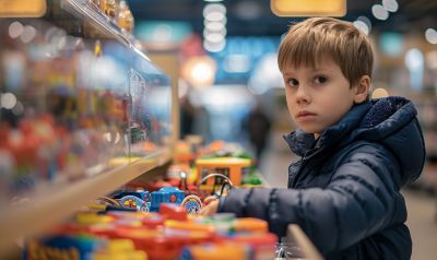Kind im Shopping center lernt Umgang mit Geld