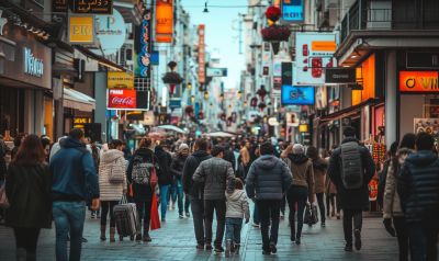 Überfüllte Innenstadt Kind mit GPS Tracker für Kinder