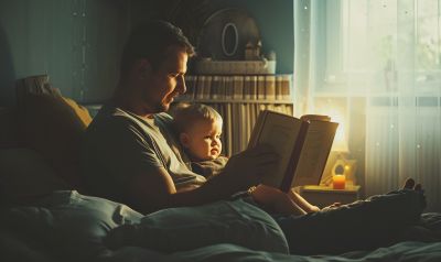 Vater liest seinem Kind Märchen vor