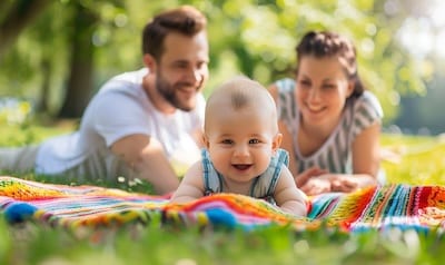 Krabbeldecke unterwegs Picknick Familie Park