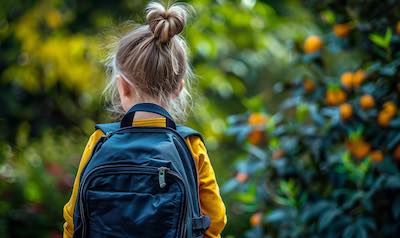 Mädchen mit einem Rucksack mit Brustgurt