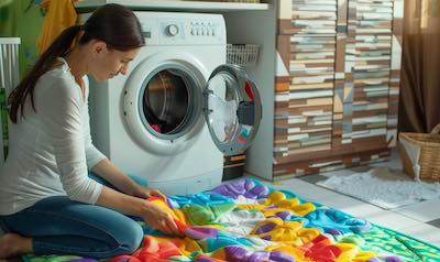 krabbeldecke waschen waschmaschine mutter haushalt