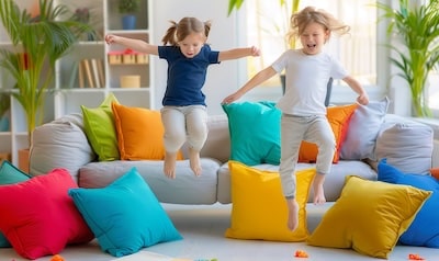 Bewegungsspiele fuer Kinder drinnen Wohnzimmer