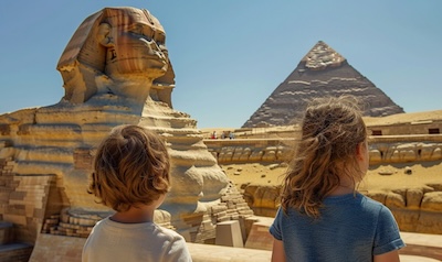 Kinder staunen vor der Sphinx von Gizeh