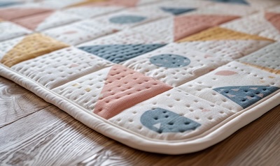 Hochwertige gepolsterte Krabbeldecke mit Pastellmuster auf Holzboden